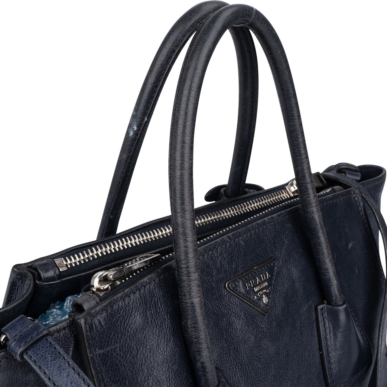 Prada Prada Blue Leather Vitello Handbag Blauw