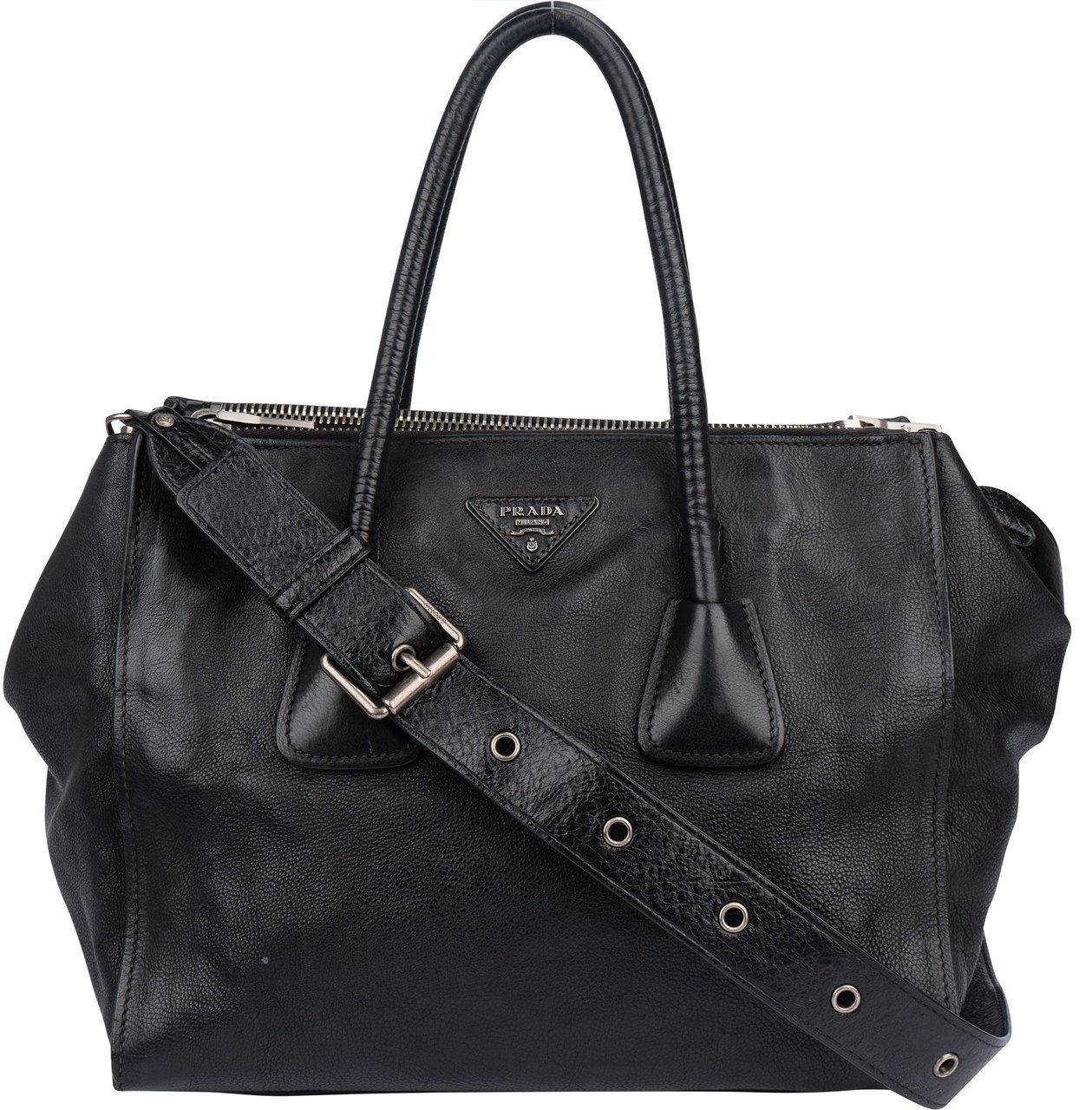 Prada Prada Black Leather Vitello Handbag Zwart