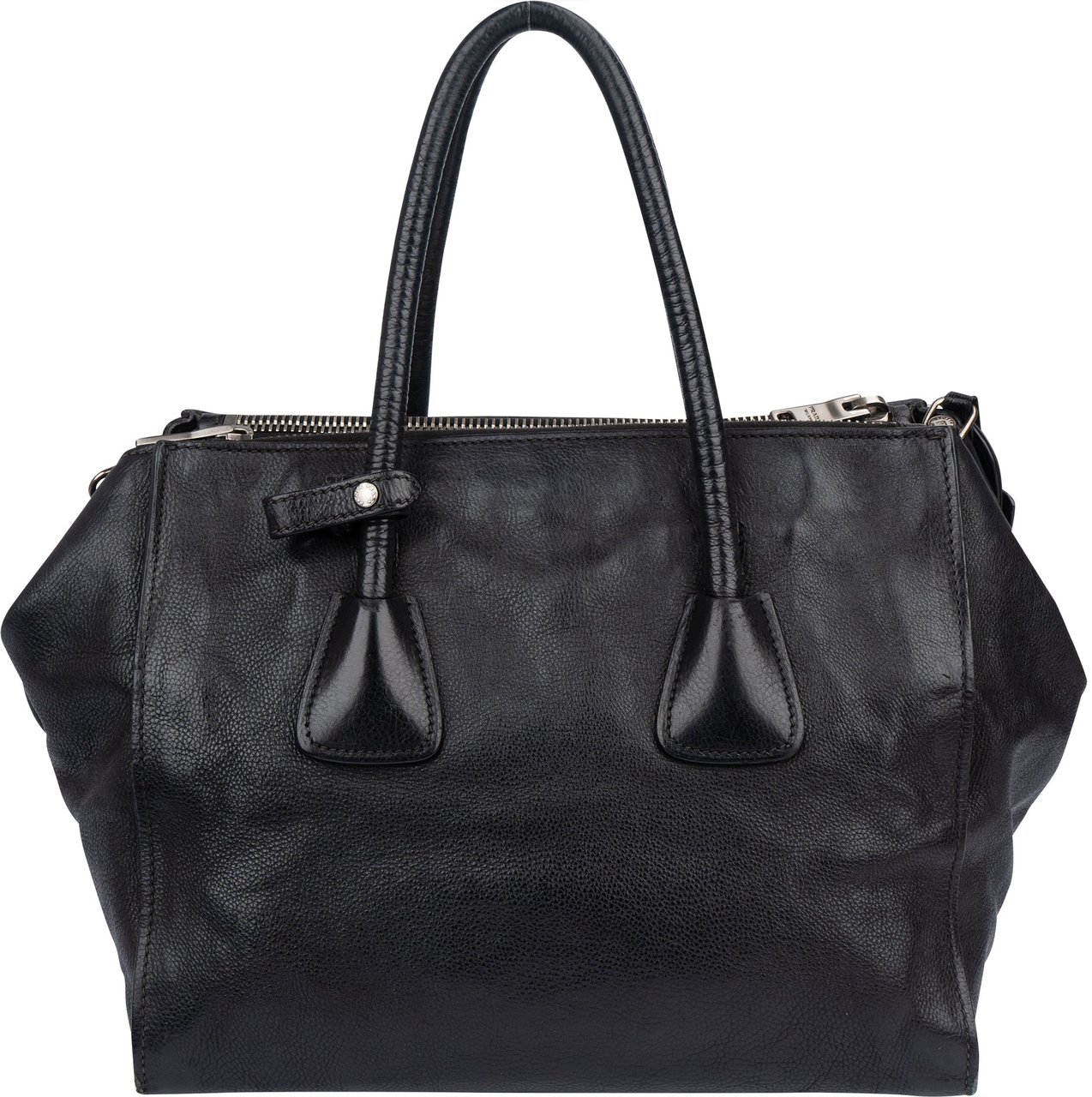Prada Prada Black Leather Vitello Handbag Zwart