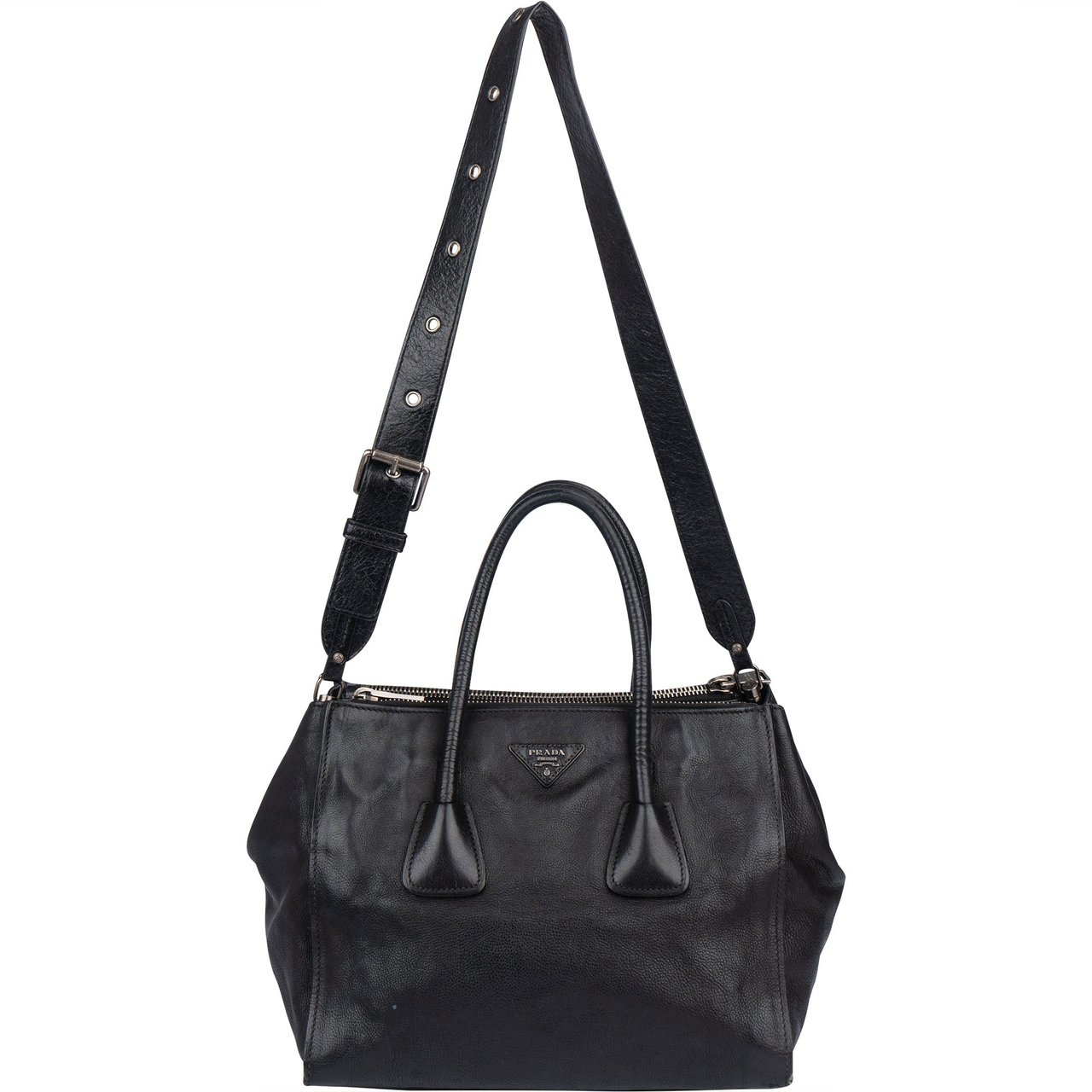 Prada Prada Black Leather Vitello Handbag Zwart
