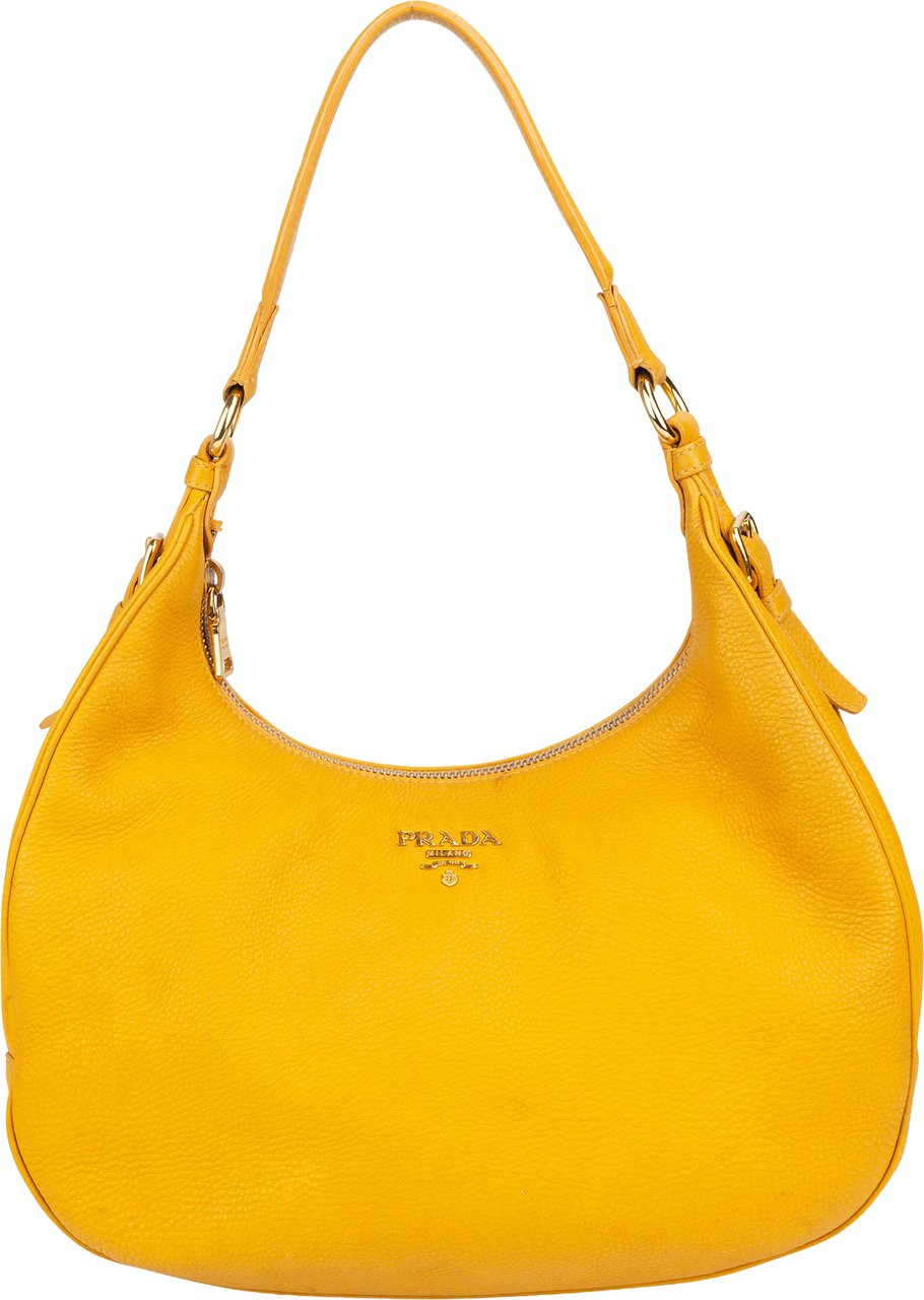 Prada Yellow Leather City Shoulder Bag Geel