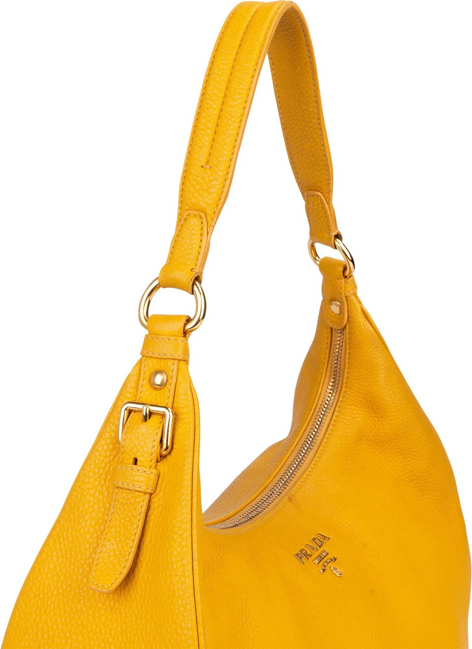 Prada Yellow Leather City Shoulder Bag Geel