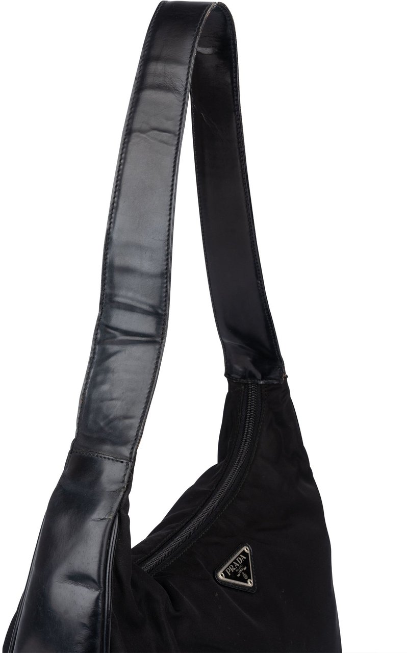Prada Prada Black Nylon Triangle Shoulder Bag Zwart