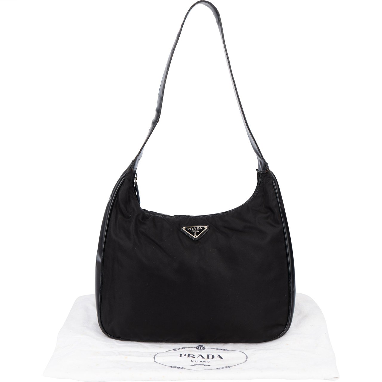 Prada Prada Black Nylon Triangle Shoulder Bag Zwart