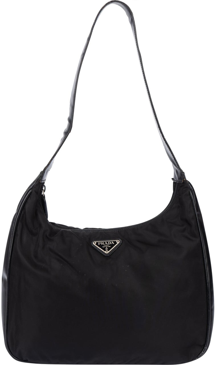 Prada Prada Black Nylon Triangle Shoulder Bag Zwart
