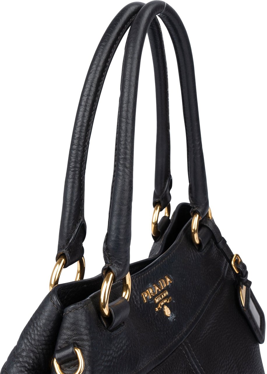 Prada Prada Black Calfskin Vitello Handbag Zwart