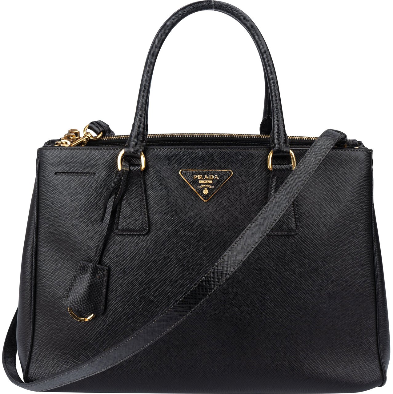 Prada Prada Black Saffiano Leather Galleria Handbag Zwart