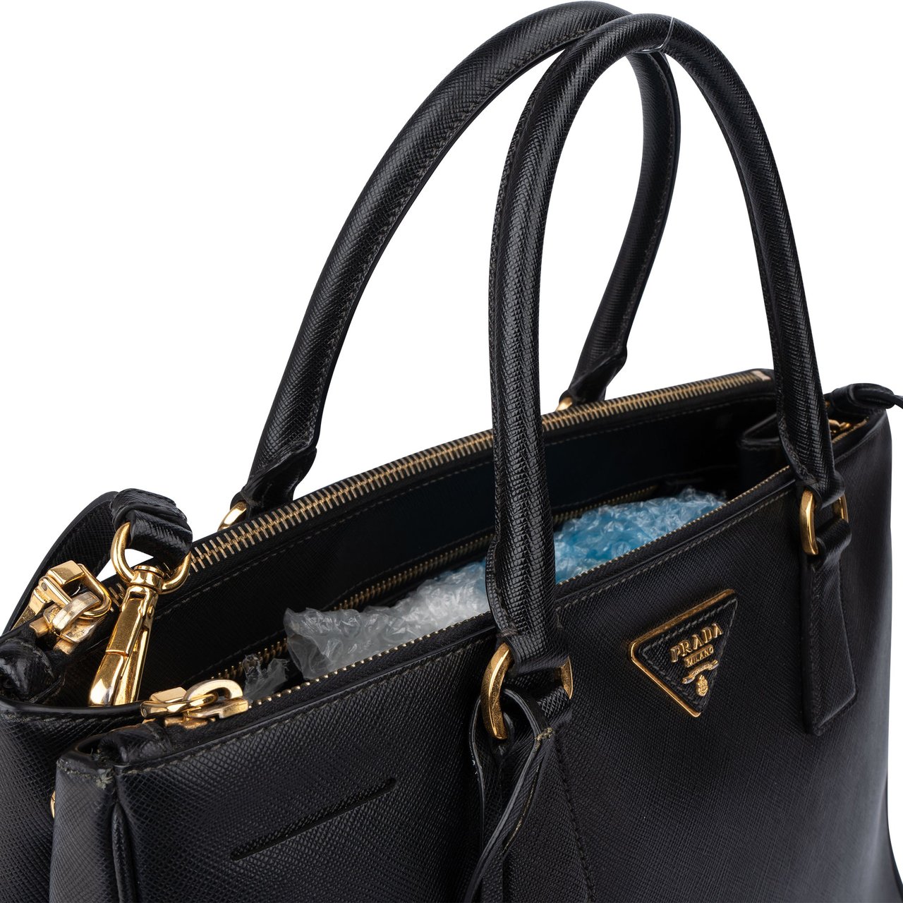 Prada Prada Black Saffiano Leather Galleria Handbag Zwart