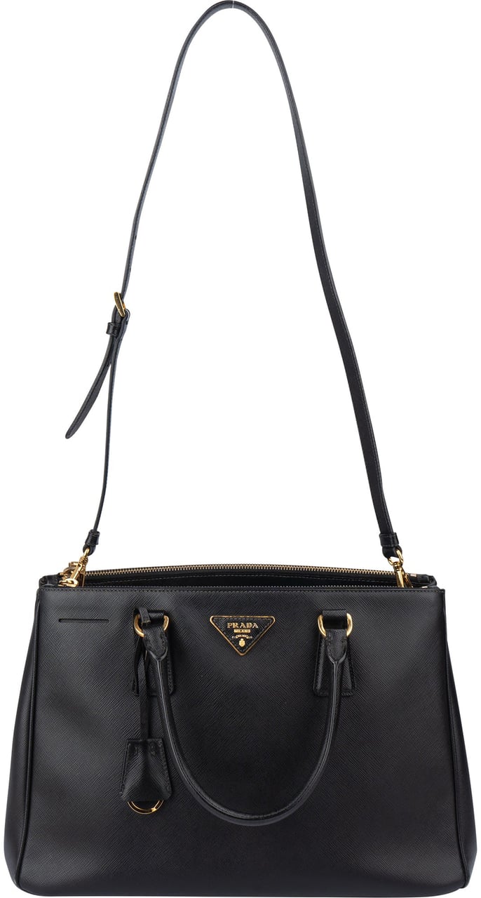Prada Prada Black Saffiano Leather Galleria Handbag Zwart
