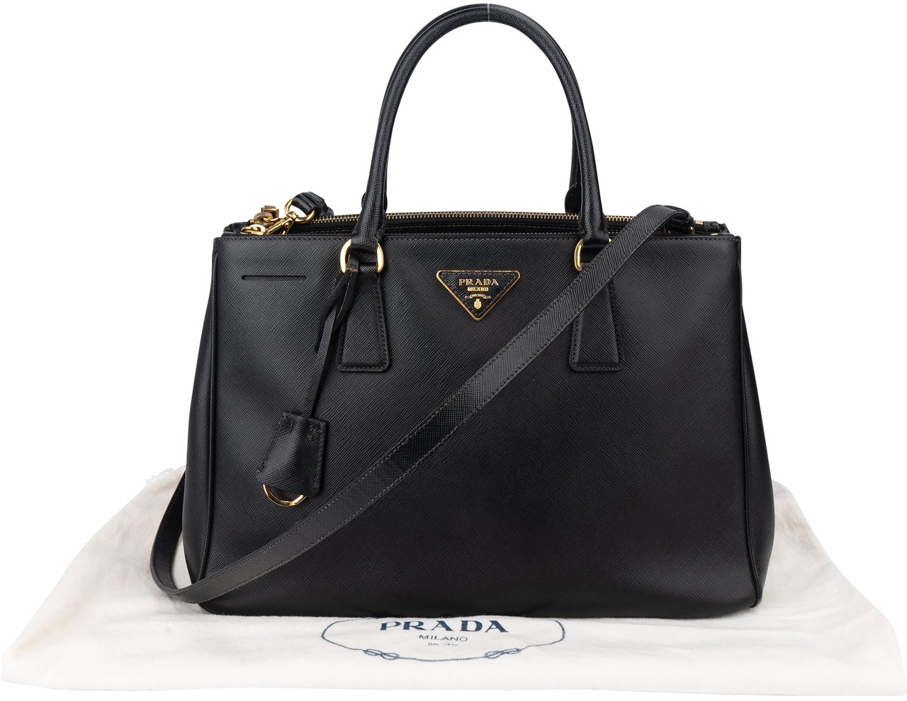 Prada Prada Black Saffiano Leather Galleria Handbag Zwart