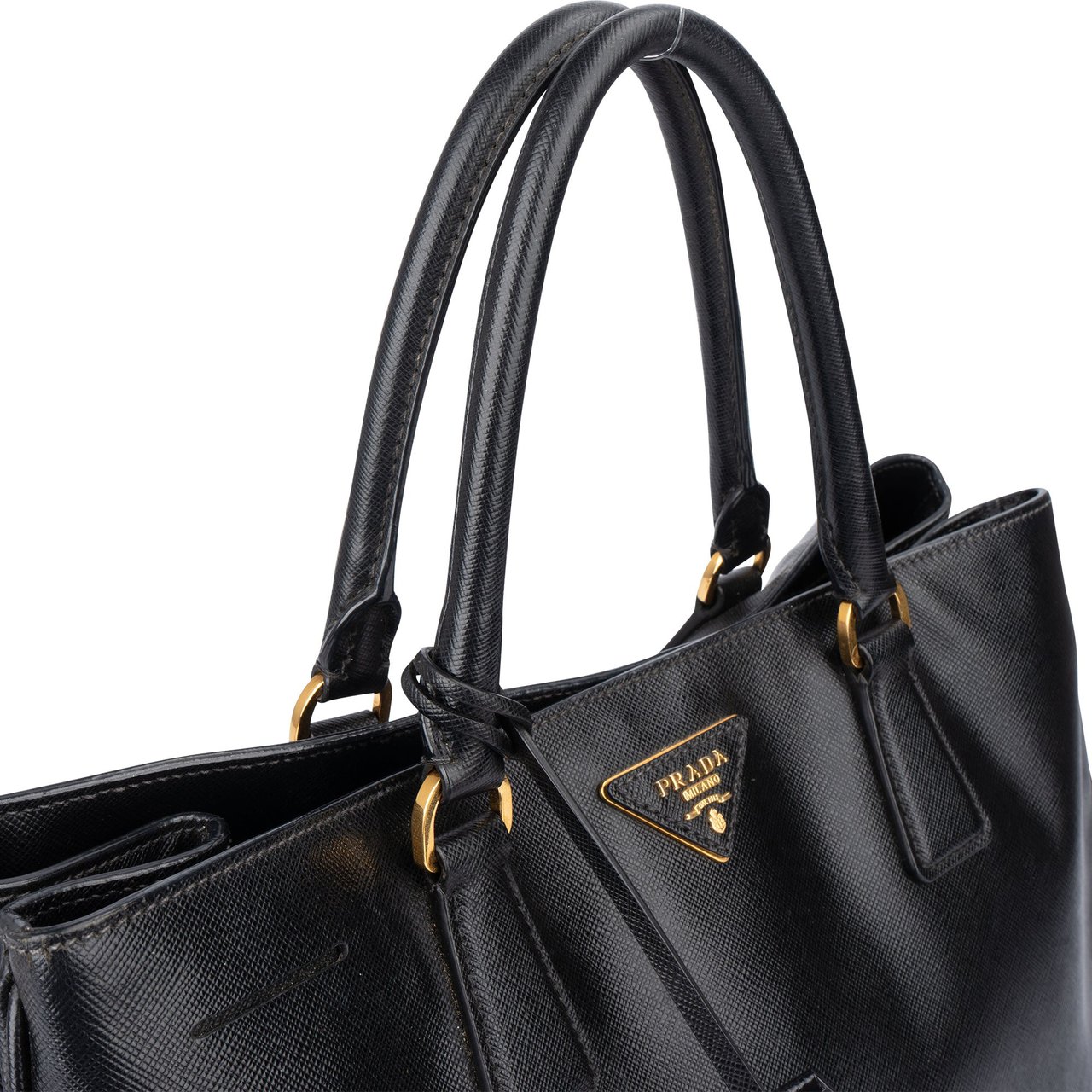 Prada Prada Black Saffiano Leather Galleria Handbag Zwart