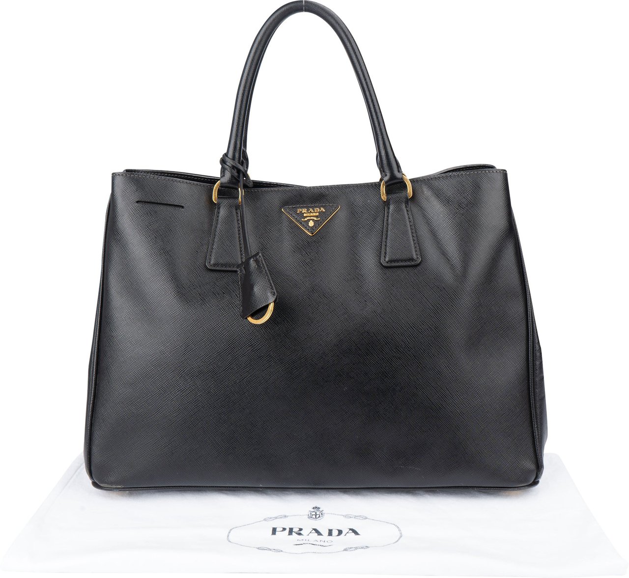 Prada Prada Black Saffiano Leather Galleria Handbag Zwart