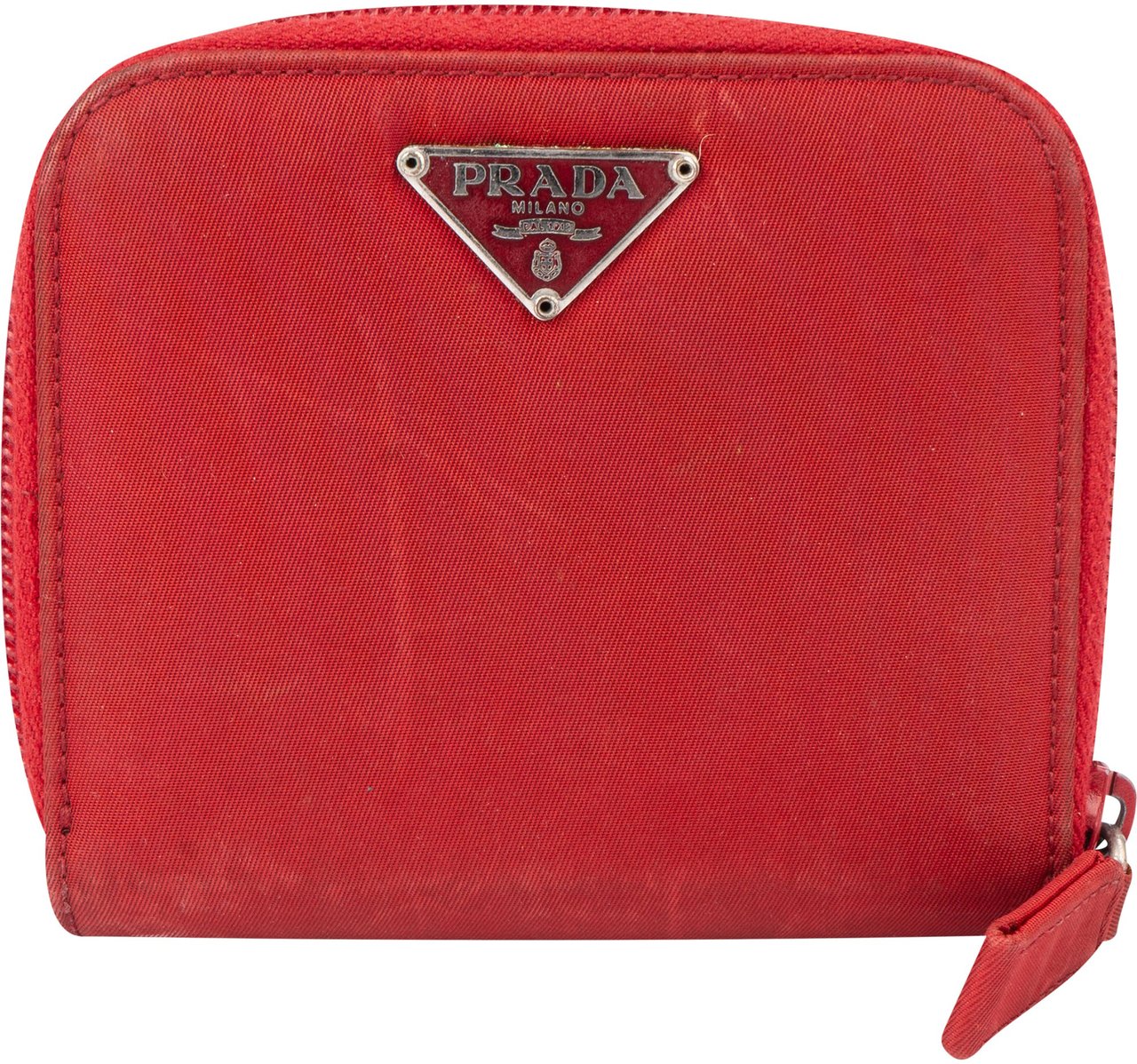 Prada Prada Red Nylon Triangle Zip Wallet Rood