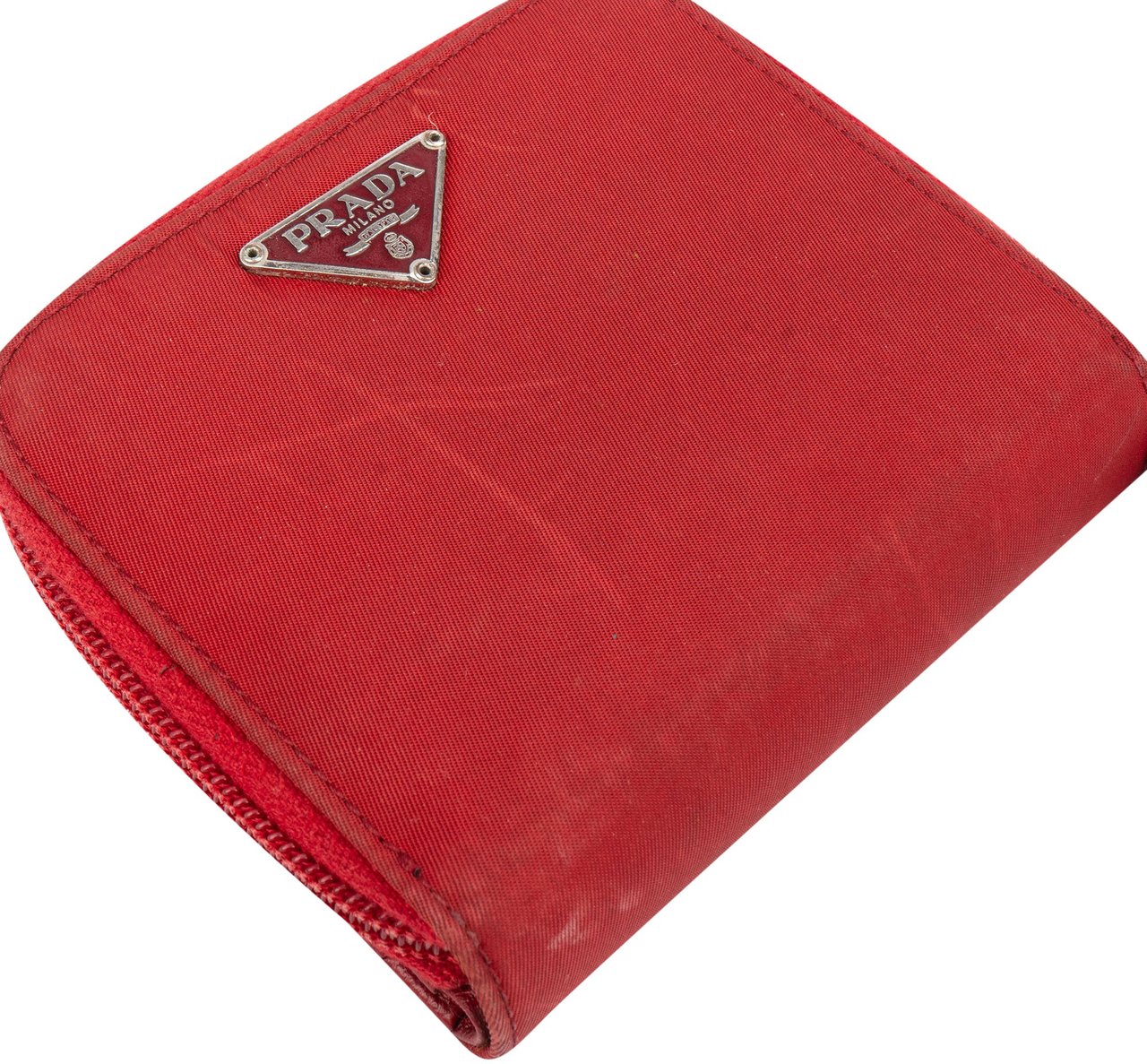 Prada Prada Red Nylon Triangle Zip Wallet Rood
