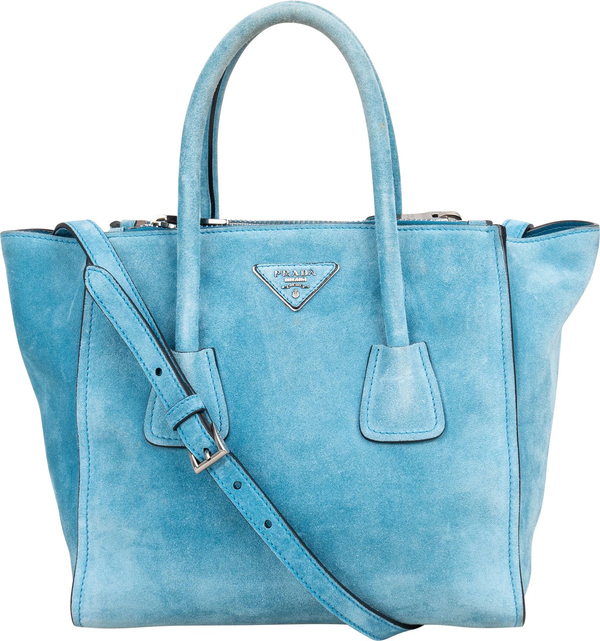 Prada Prada Bleu Suede Vitello Handbag Blauw