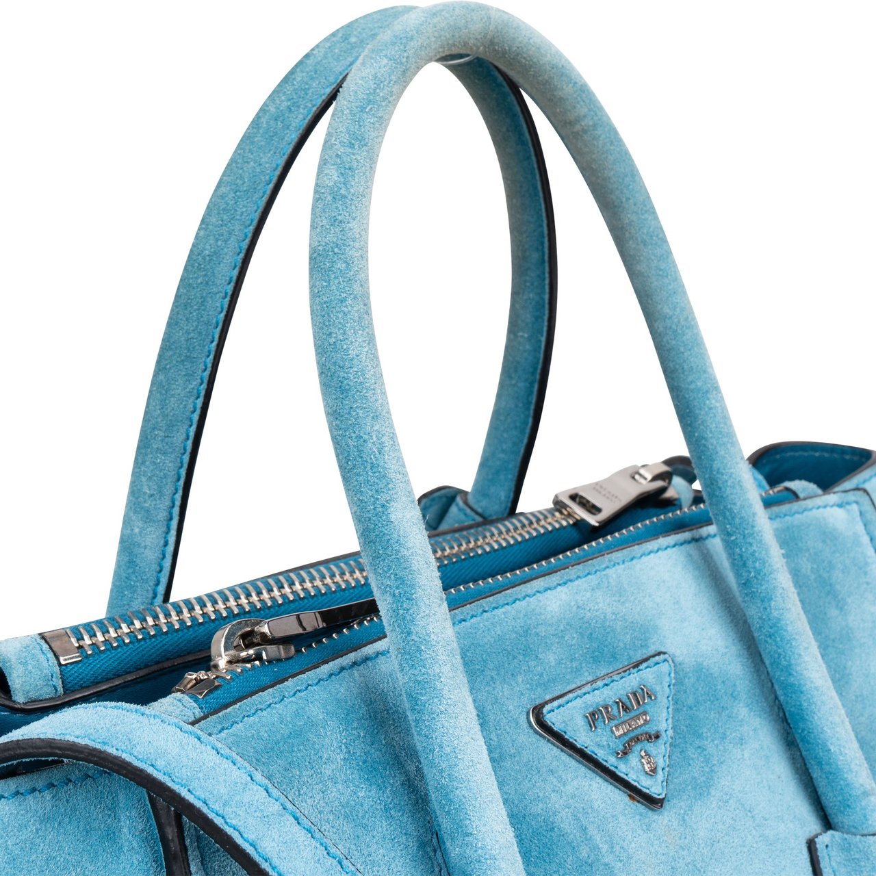 Prada Prada Bleu Suede Vitello Handbag Blauw