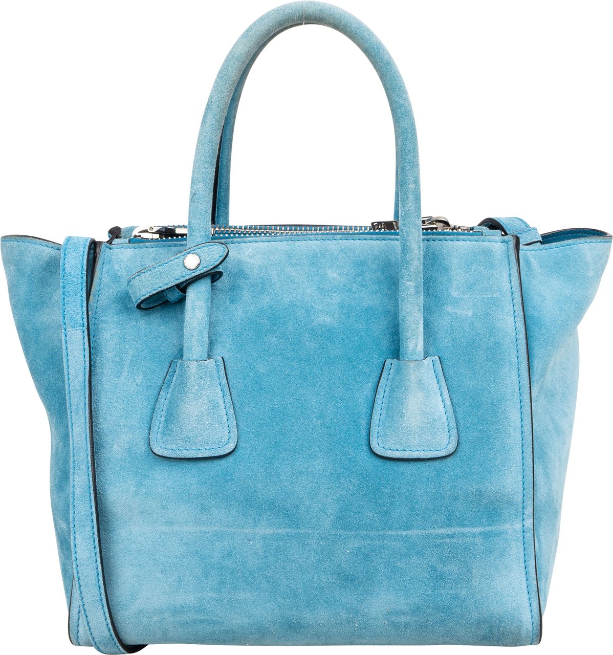 Prada Prada Bleu Suede Vitello Handbag Blauw