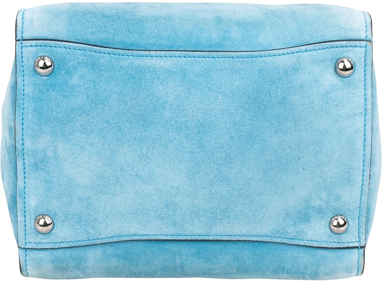 Prada Prada Bleu Suede Vitello Handbag Blauw