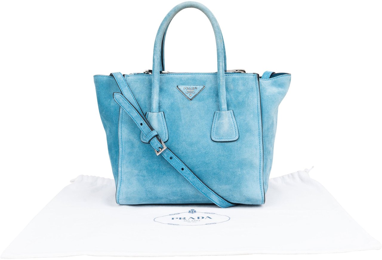 Prada Prada Bleu Suede Vitello Handbag Blauw