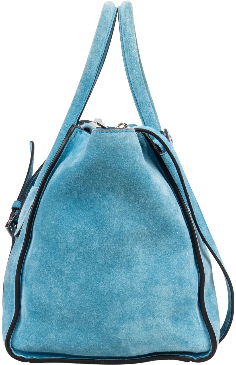 Prada Prada Bleu Suede Vitello Handbag Blauw