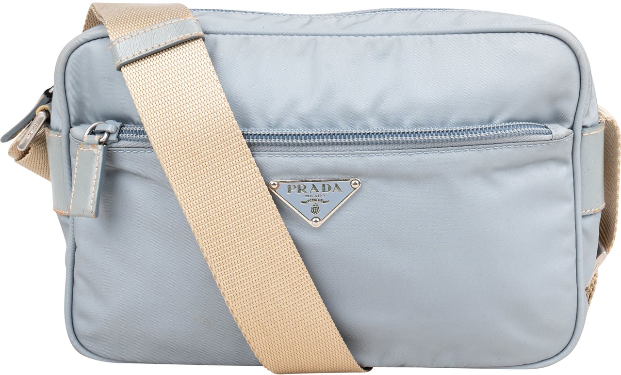 Prada Prada Bleu Nylon Triangle Crossbody Bag Blauw
