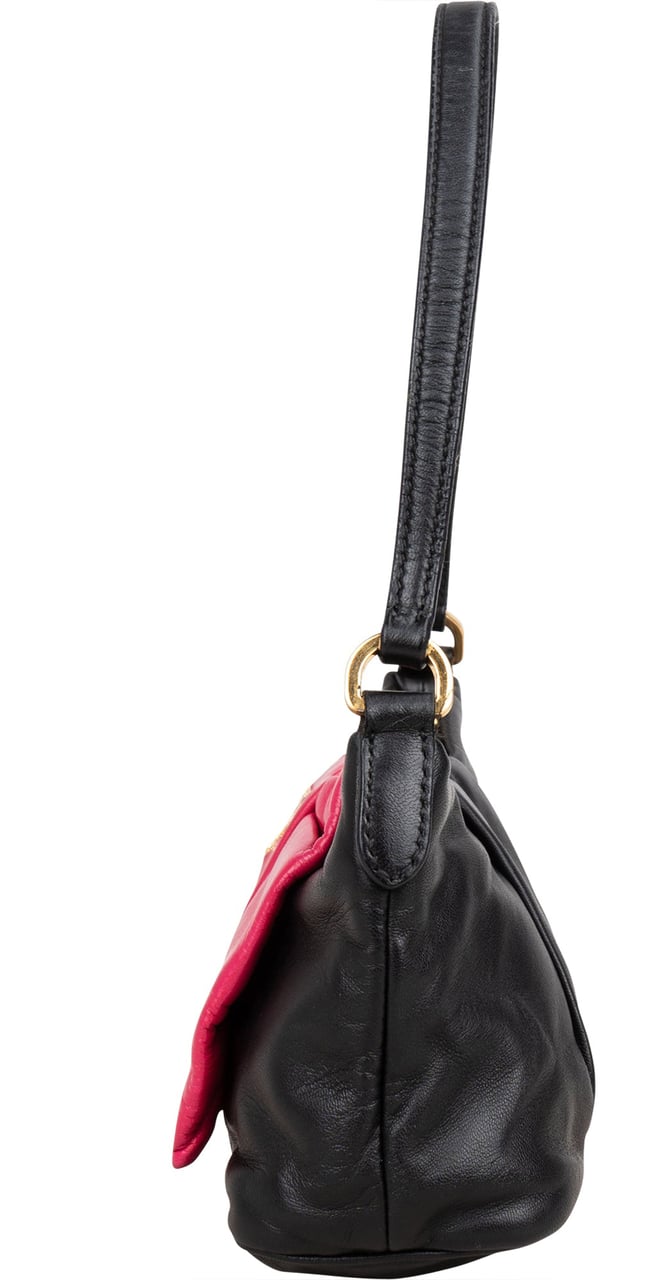 Prada Leather Pink Ribbon Mini Handbag Zwart