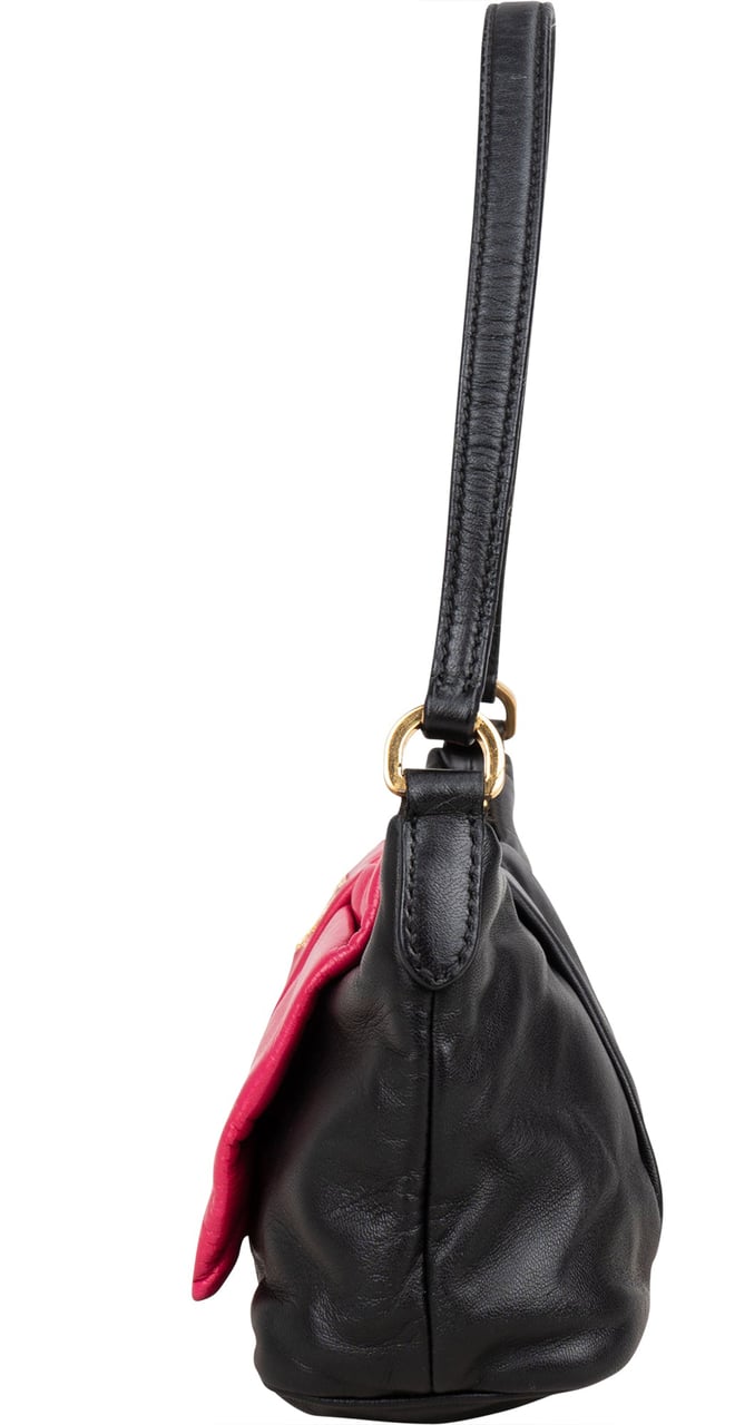 Prada Prada Leather Pink Ribbon Mini Handbag Zwart