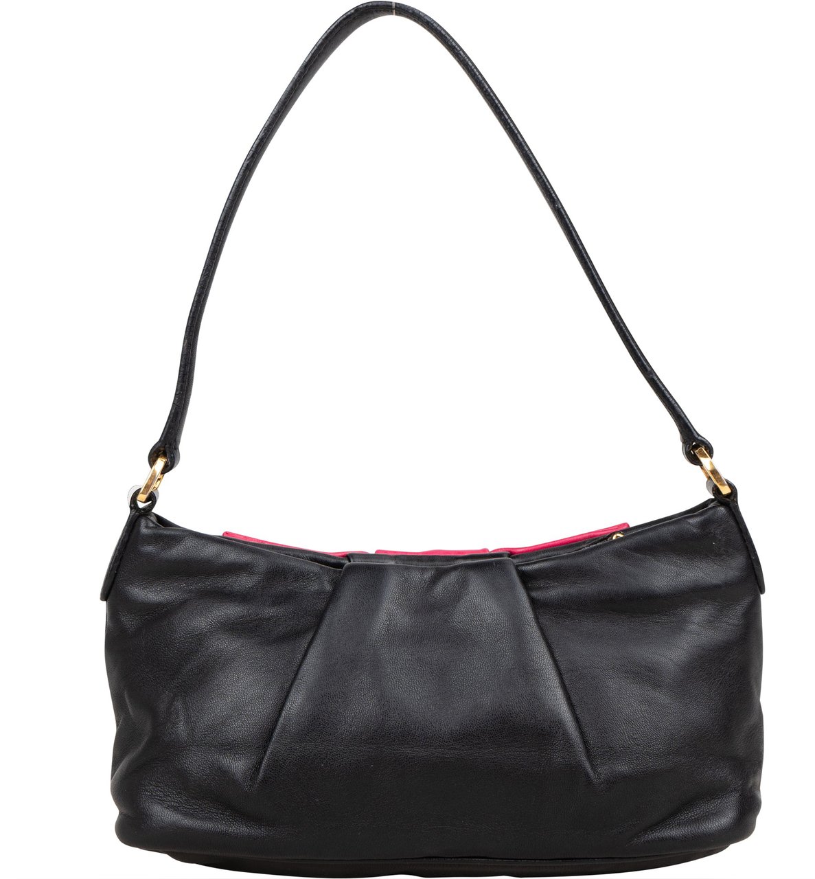 Prada Prada Leather Pink Ribbon Mini Handbag Zwart