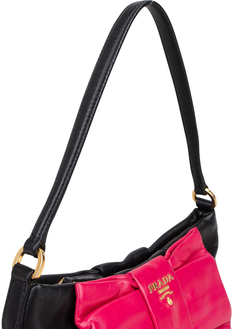 Prada Prada Leather Pink Ribbon Mini Handbag Zwart