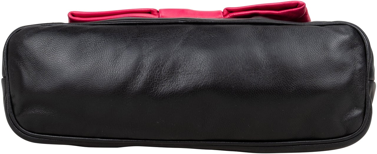 Prada Prada Leather Pink Ribbon Mini Handbag Zwart