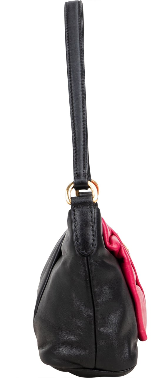 Prada Prada Leather Pink Ribbon Mini Handbag Zwart