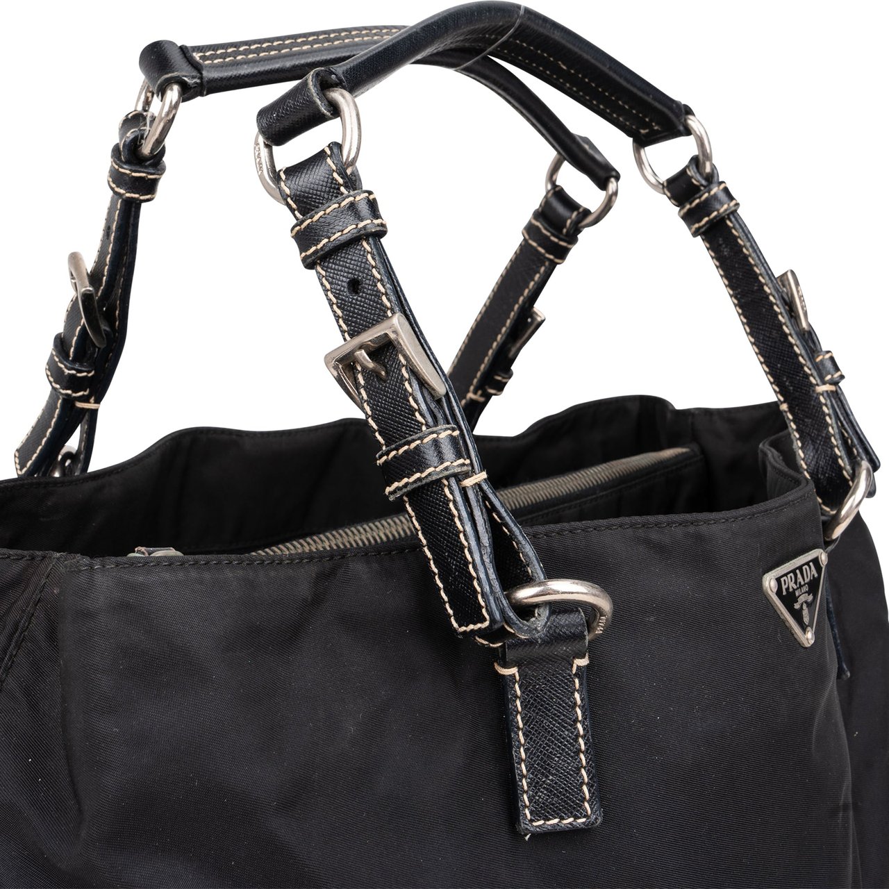 Prada Black Nylon Triangle Handbag Zwart