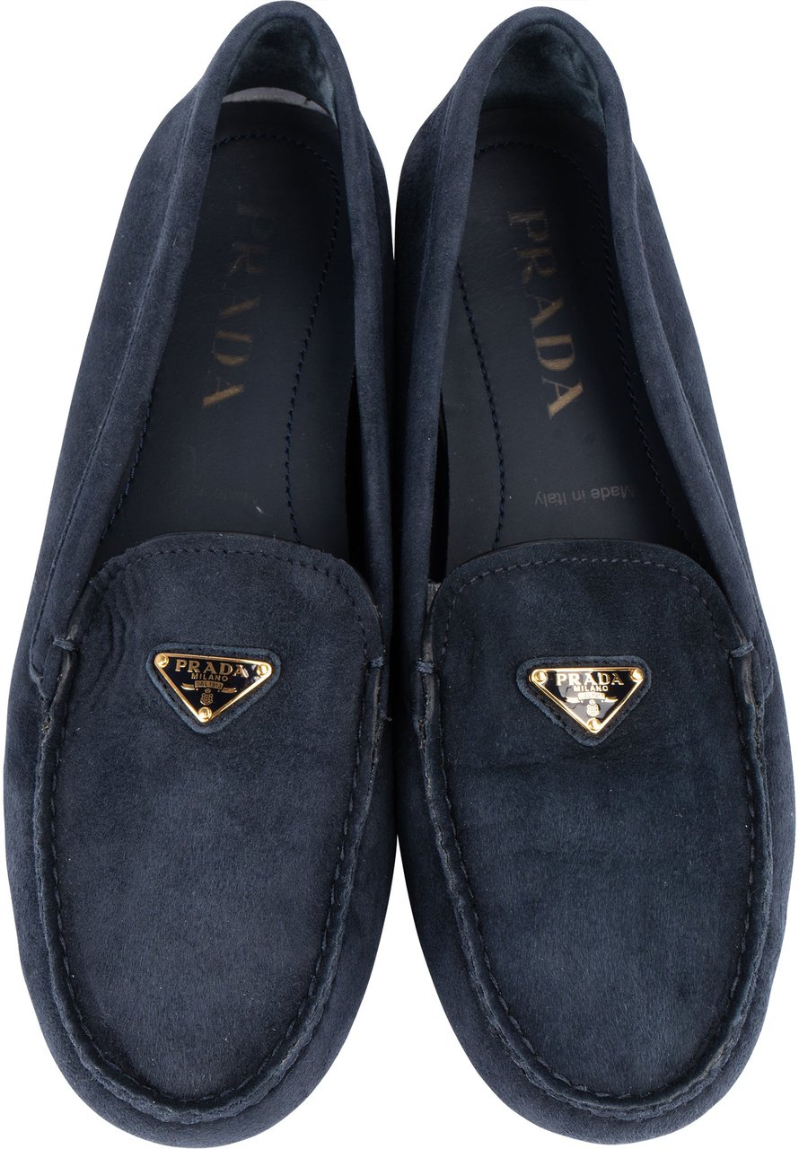 Prada Prada Bleu Suede Triangle Mokassins (38) Blauw