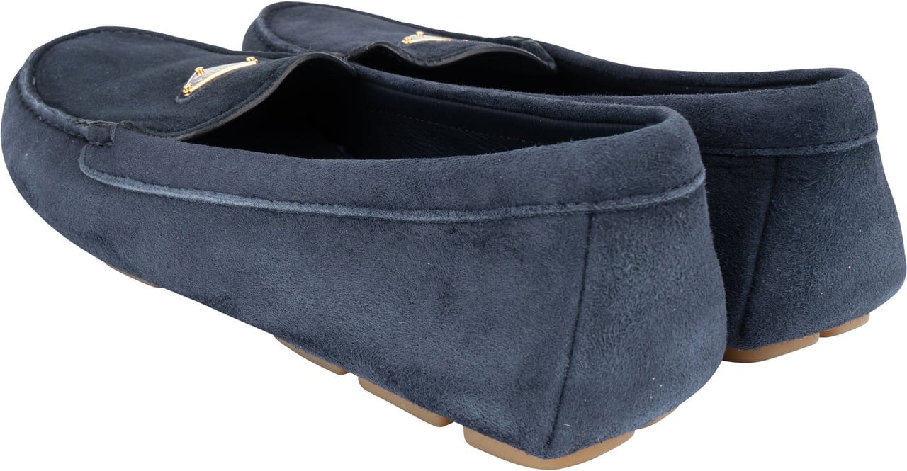 Prada Prada Bleu Suede Triangle Mokassins (38) Blauw