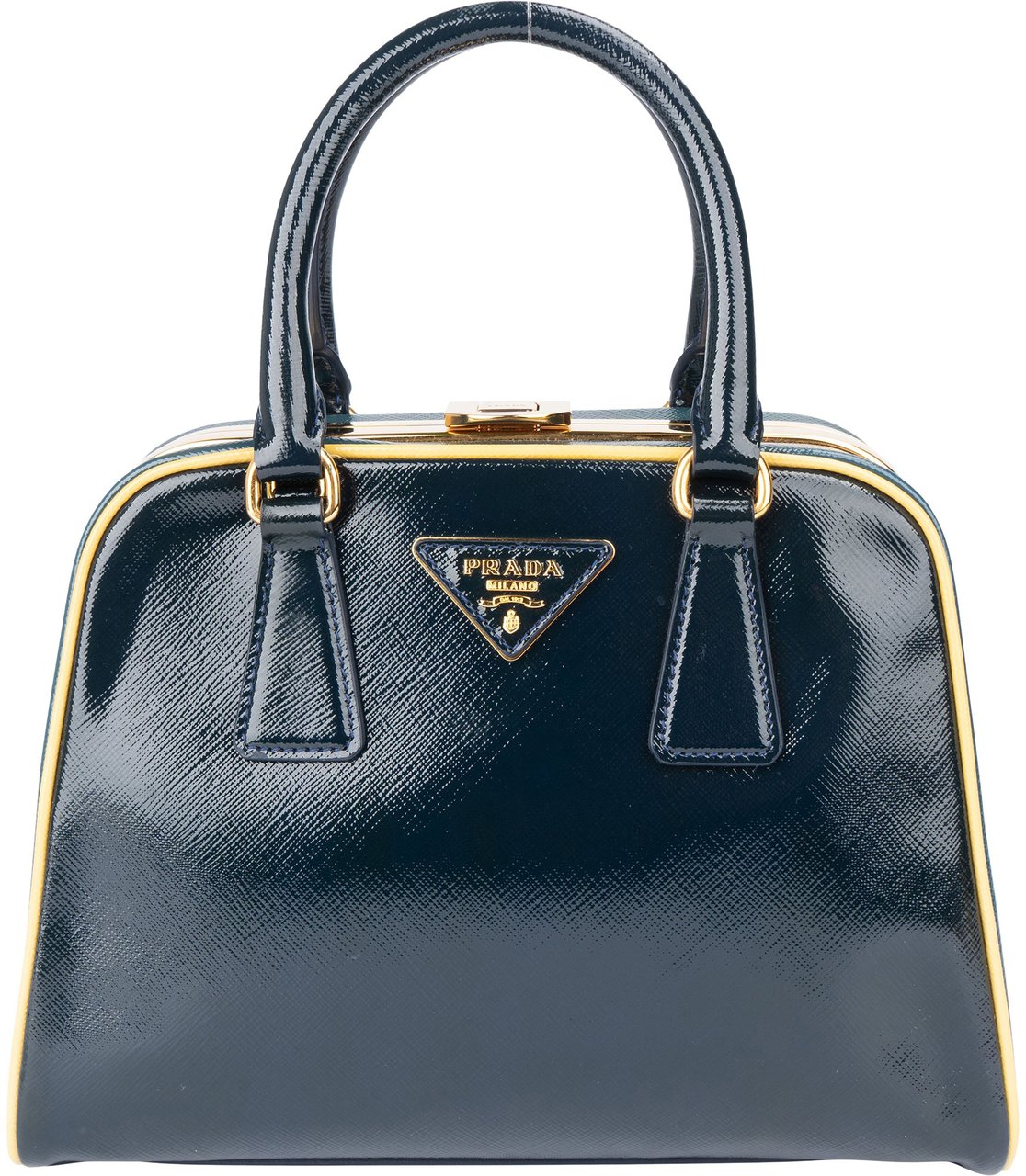 Prada Prada Saffiano Patent Leather Vernice Pyramid Handbag Blauw