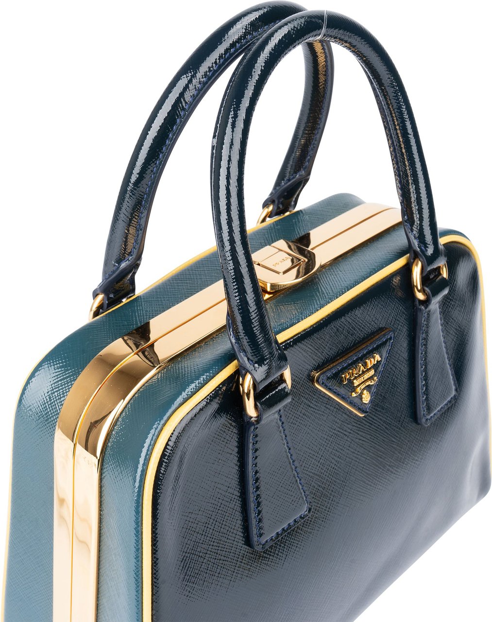Prada Prada Saffiano Patent Leather Vernice Pyramid Handbag Blauw