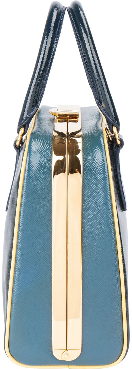 Prada Prada Saffiano Patent Leather Vernice Pyramid Handbag Blauw