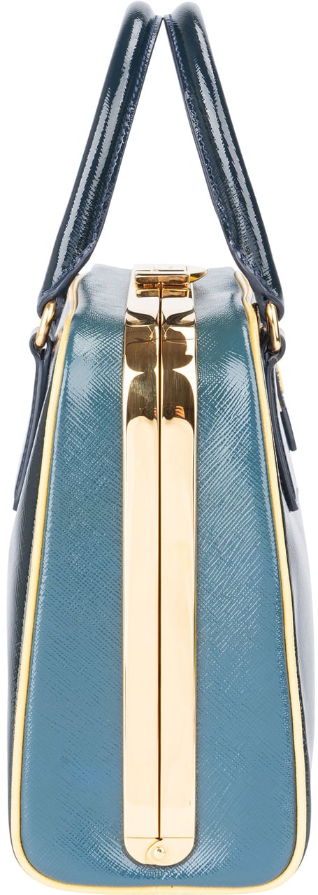 Prada Prada Saffiano Patent Leather Vernice Pyramid Handbag Blauw