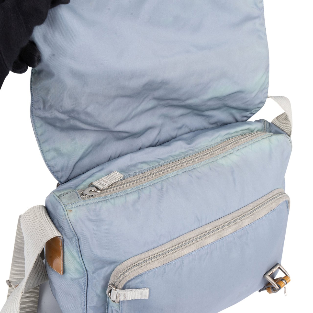 Prada Prada Blue Nylon Triangle Crossbody Messenger Bag Blauw