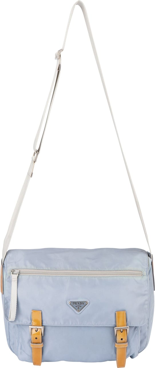 Prada Prada Blue Nylon Triangle Crossbody Messenger Bag Blauw