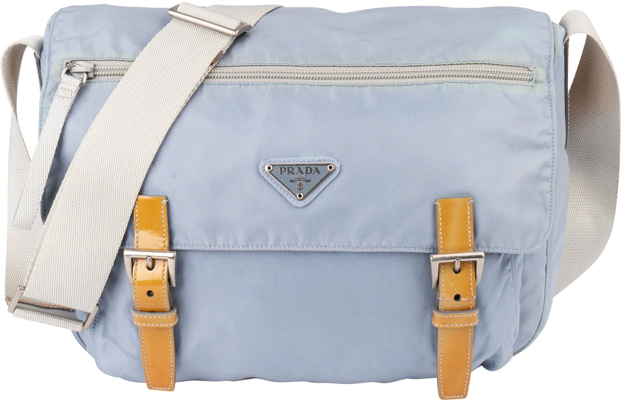 Prada Prada Blue Nylon Triangle Crossbody Messenger Bag Blauw
