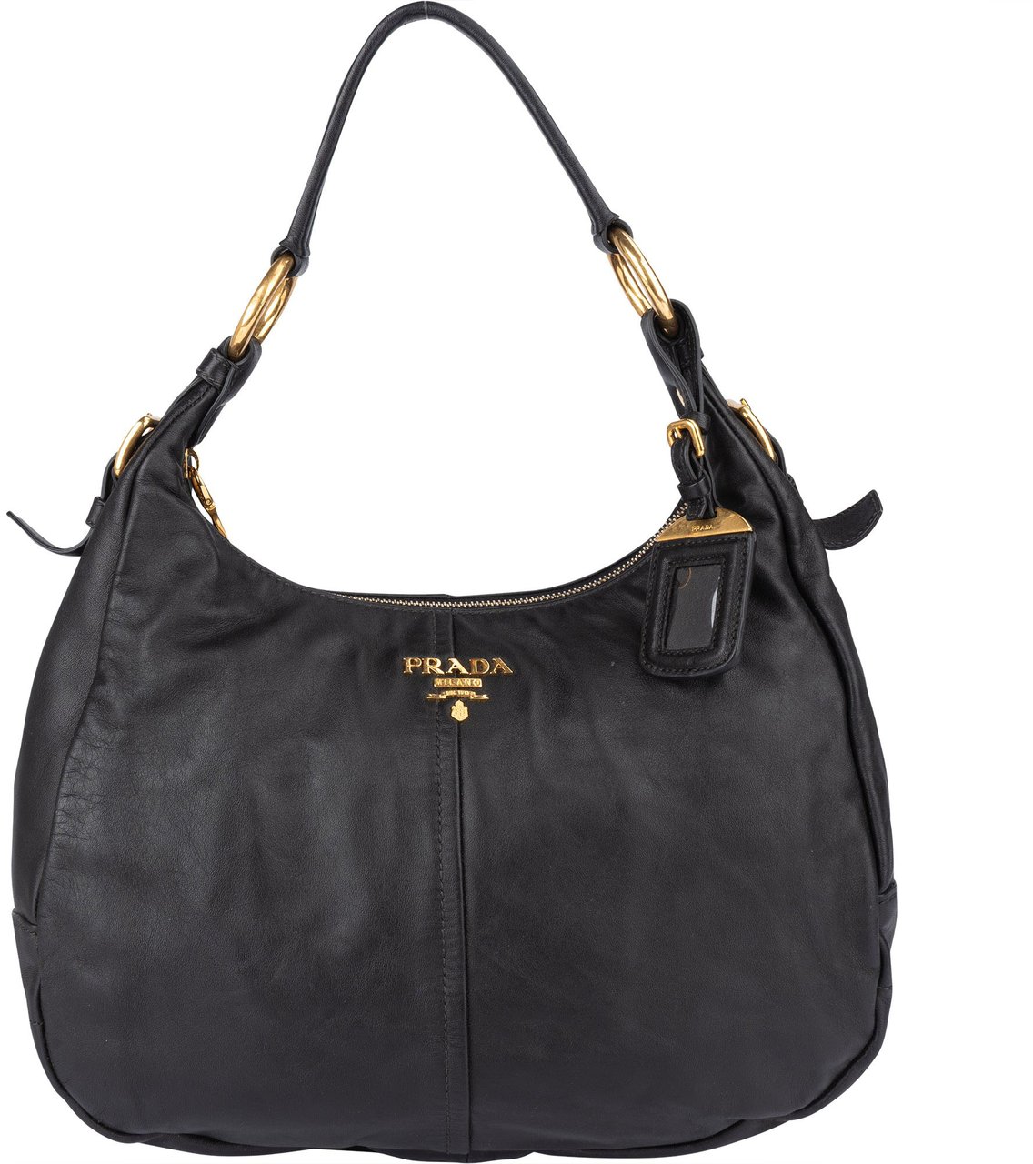 Prada Prada Black Leather Hobo Bag Zwart