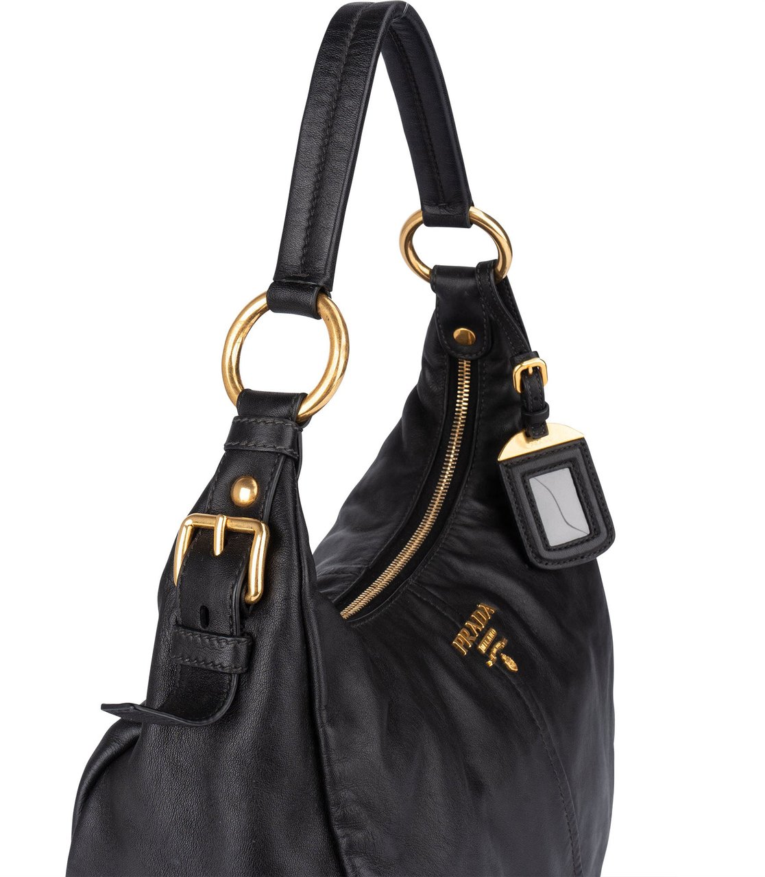 Prada Prada Black Leather Hobo Bag Zwart
