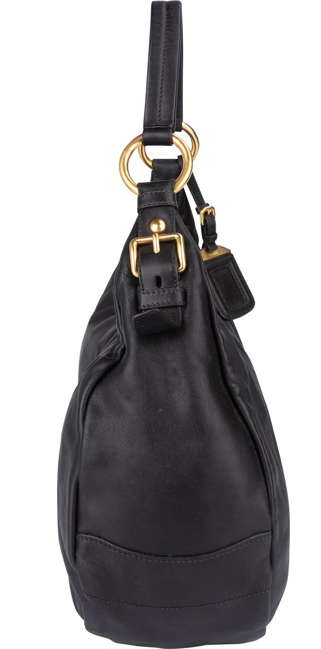 Prada Prada Black Leather Hobo Bag Zwart