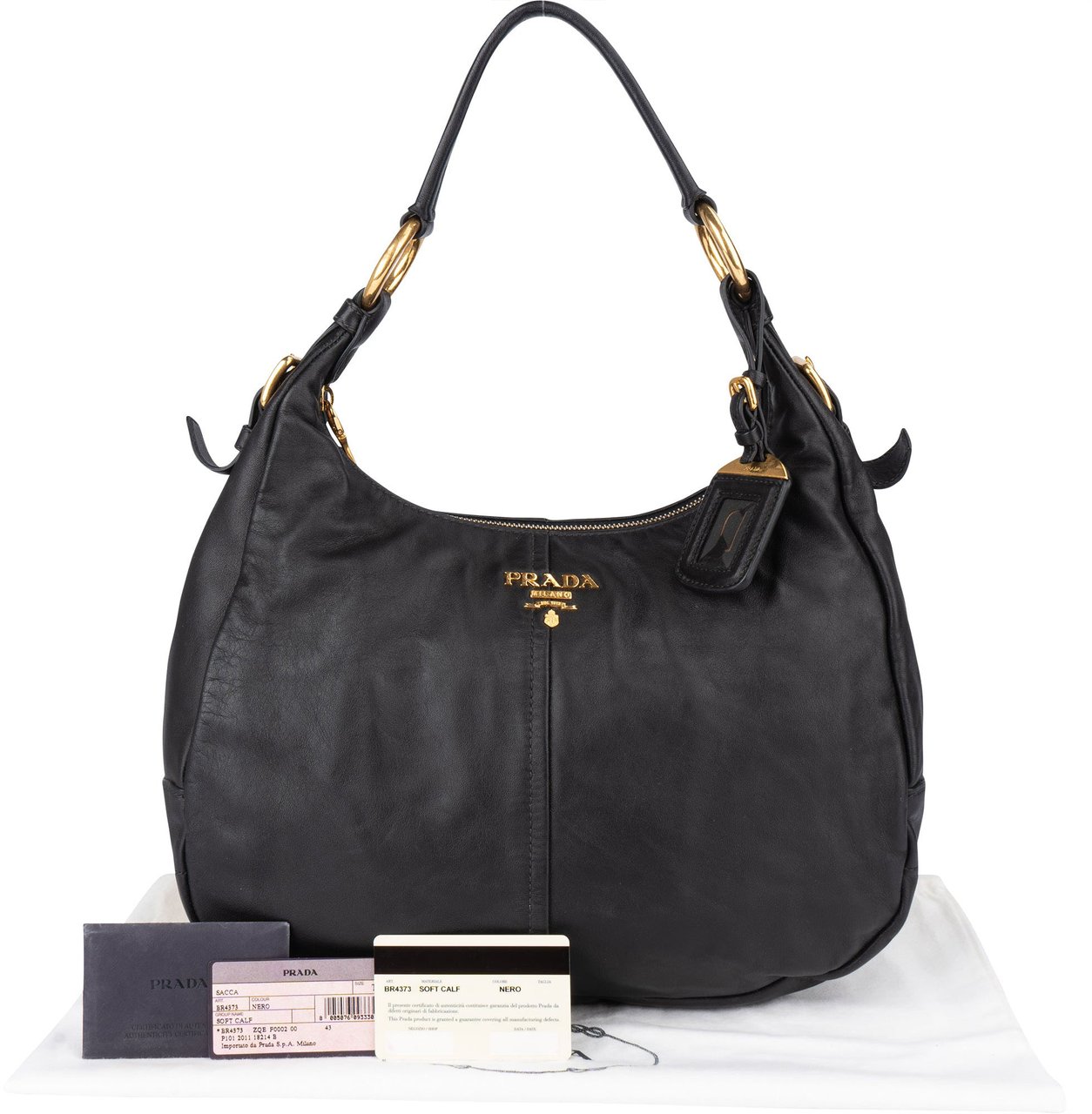 Prada Prada Black Leather Hobo Bag Zwart