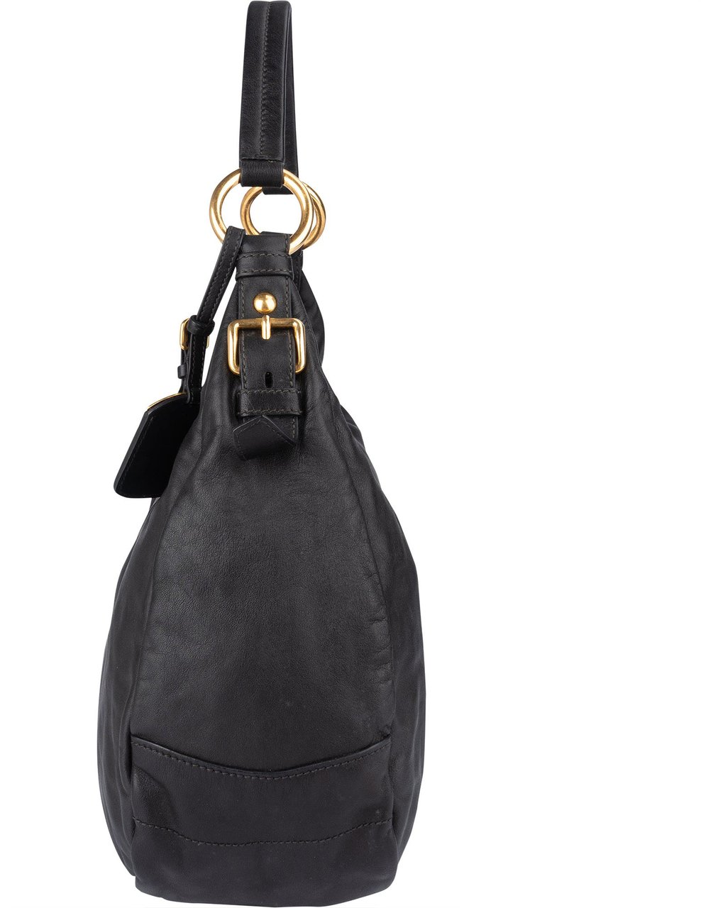 Prada Prada Black Leather Hobo Bag Zwart