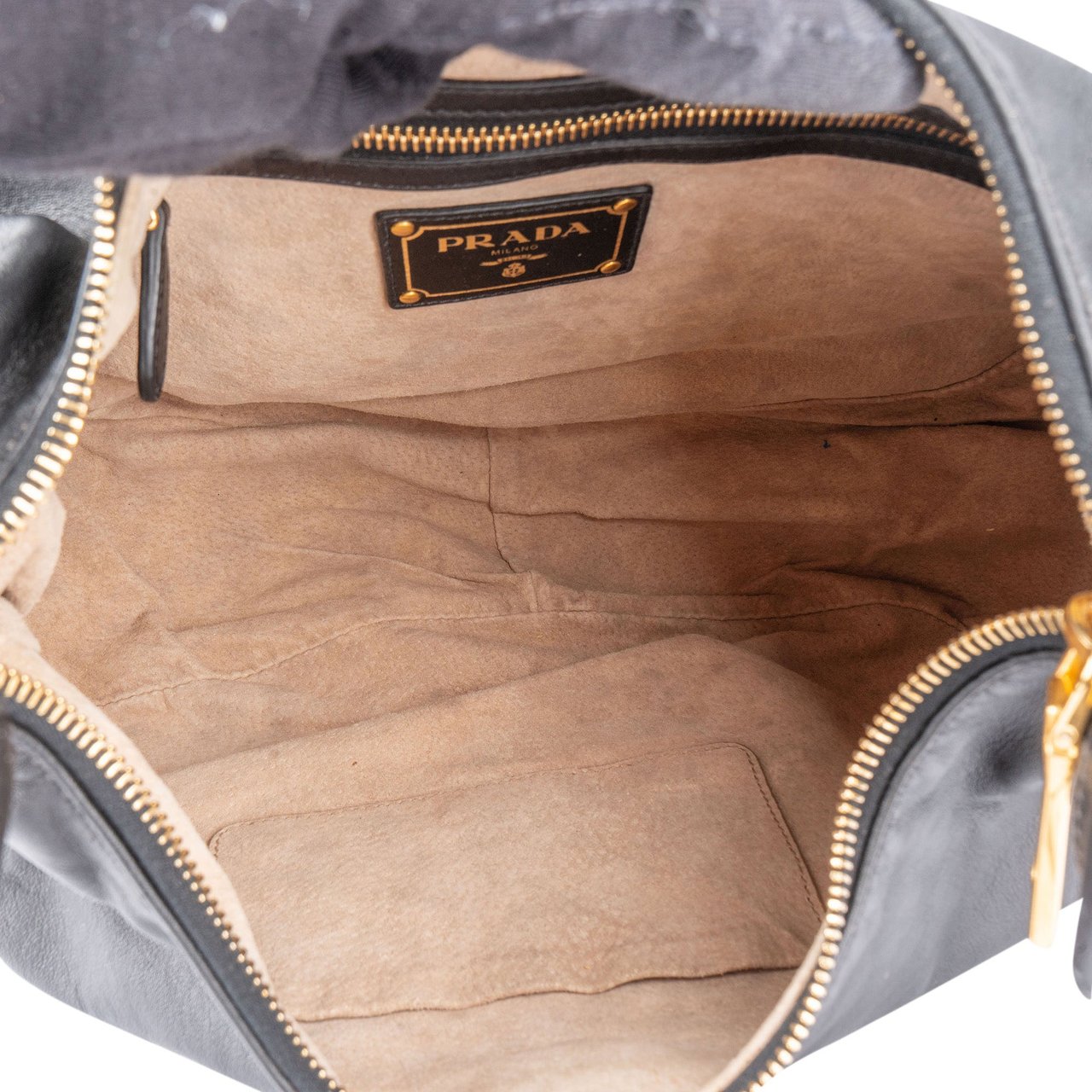 Prada Prada Black Leather Hobo Bag Zwart