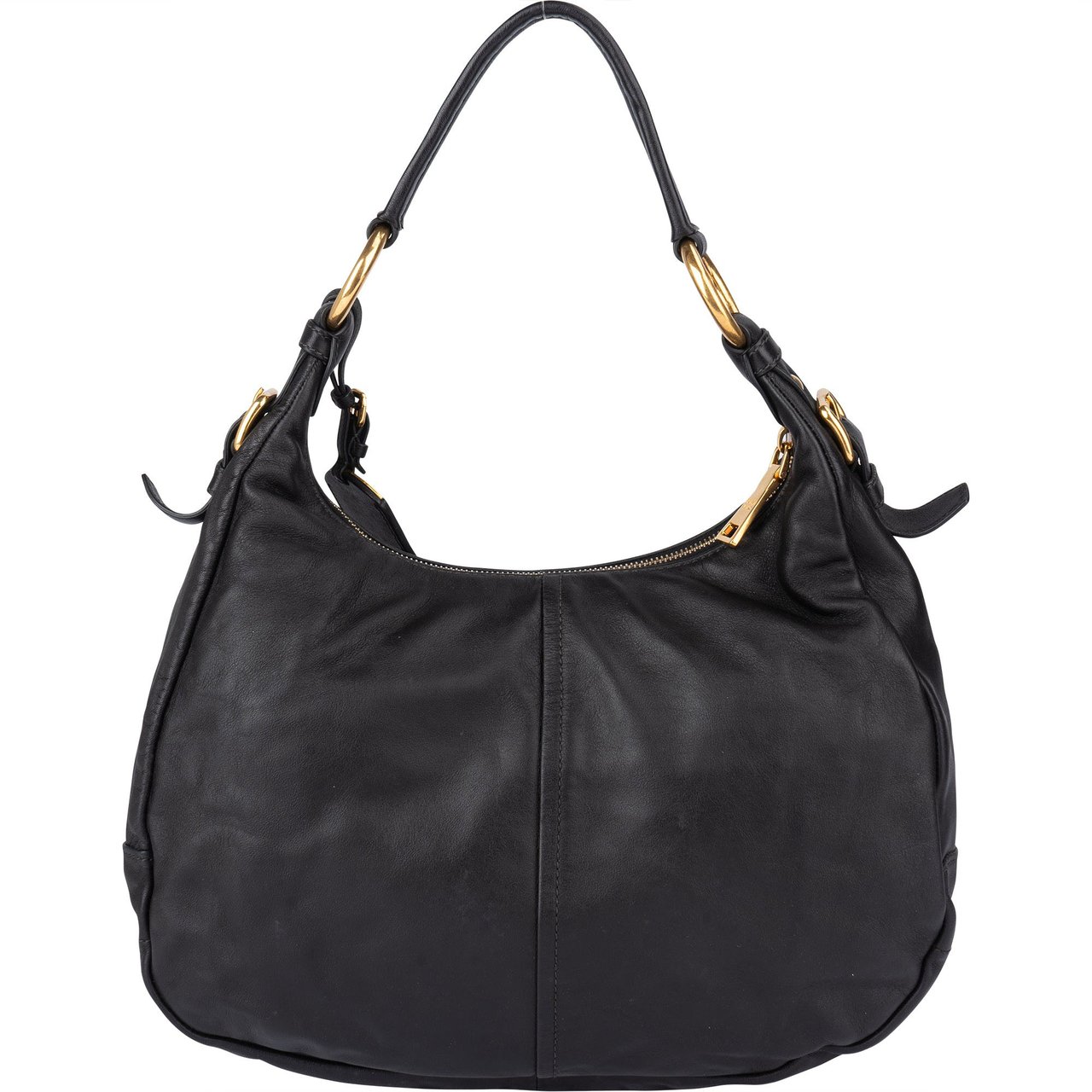 Prada Prada Black Leather Hobo Bag Zwart