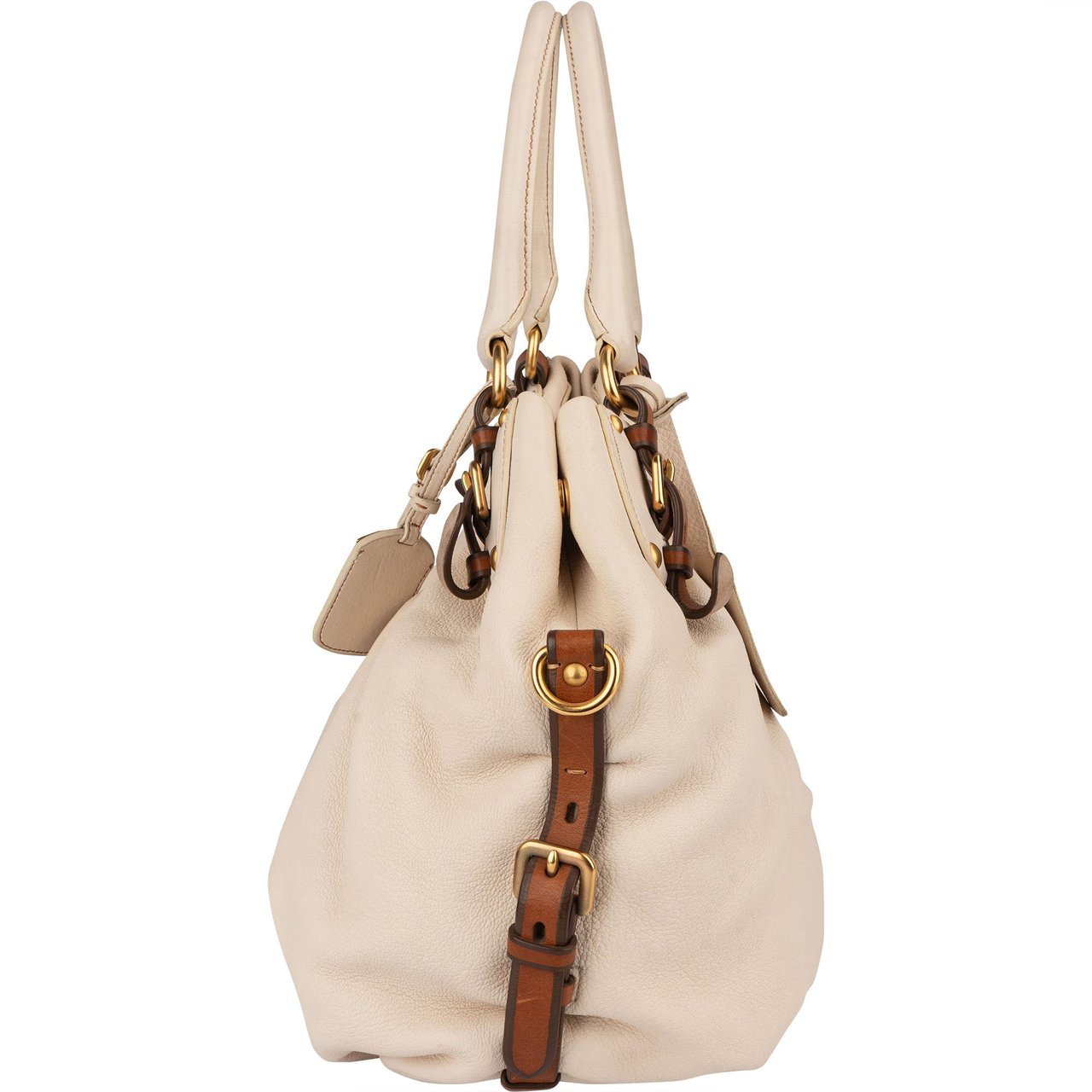 Prada Prada Classic Talco Deerskin City Handbag Wit