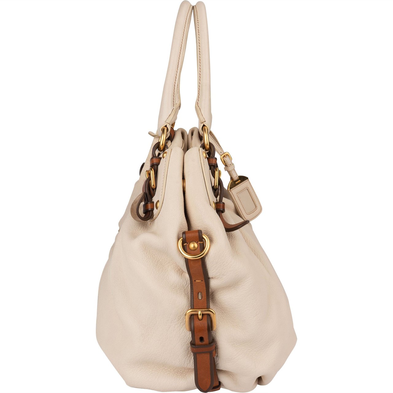 Prada Prada Classic Talco Deerskin City Handbag Wit